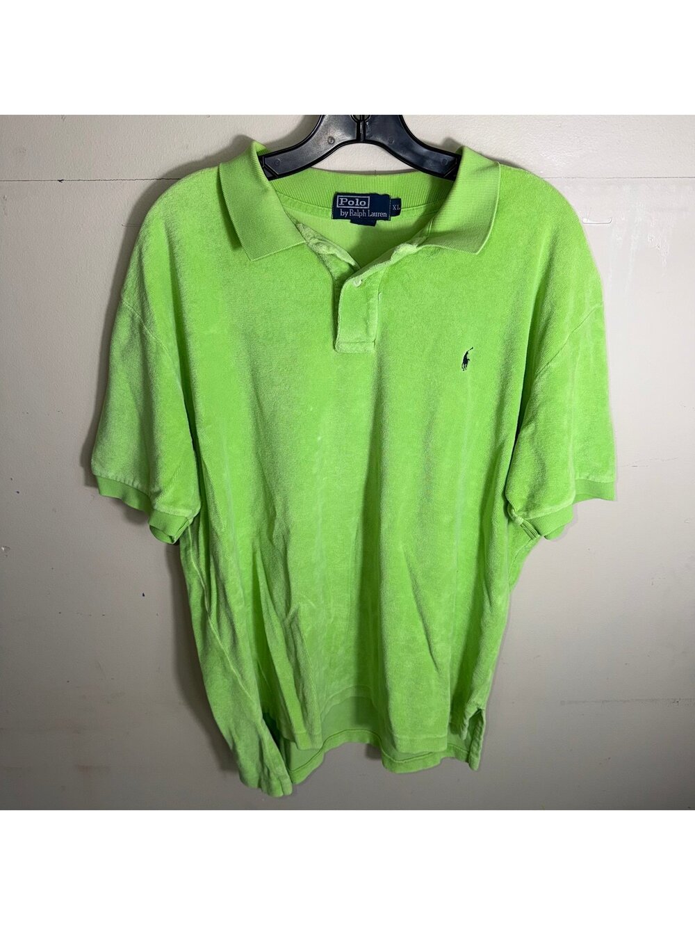 Polo Ralph Lauren Terry Cloth Towel Polo Lime Green Mens XL Vtg y2k 90s Rare